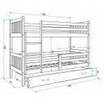 Poschodová posteľ Carino so zásuvkou 190x80 grafitovo biela